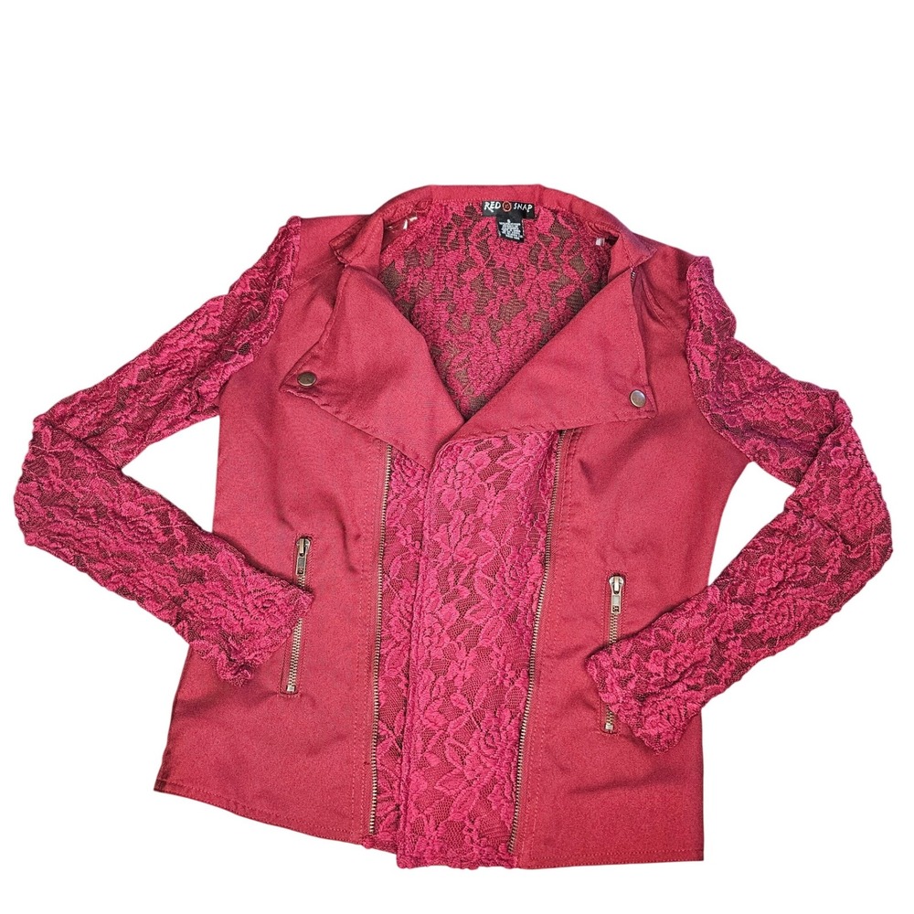Red Snap Y2K Fairy‎ Grunge Whimsigoth Lace Red Long Sleeve Small Shacket